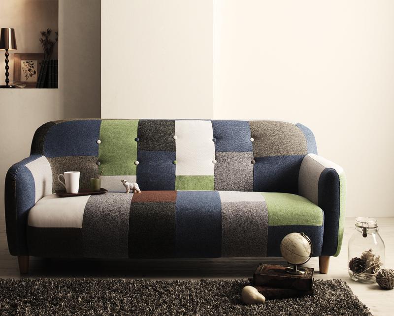 パッチワークデザイン カウチソファ 4人掛け パッチワークデザイン カウチソファ 4人掛け パッチワークデザイン