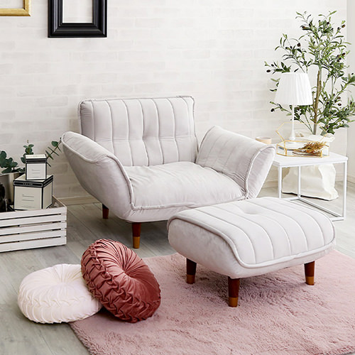 ちょうどいい角度でくつろげる ベロアカウチソファ 1人掛け+オットマン