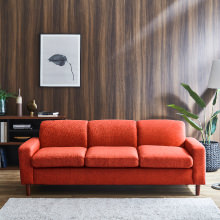 心地よい肌触り シンプルデザインソファ 3人掛け オレンジ
