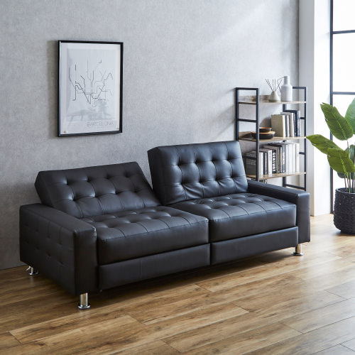 ボタンダウンデザインソファベッド 引き出し付きタイプ ブラックの詳細 ソファスタイル