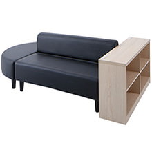 安心して長く使える レザーカバーリング待合ロビーソファ ソファ3点肘置き棚セット