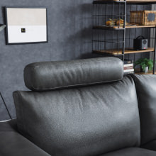 モダンな空間を演出する 本革ソファ ヘッドレスト グレーの詳細