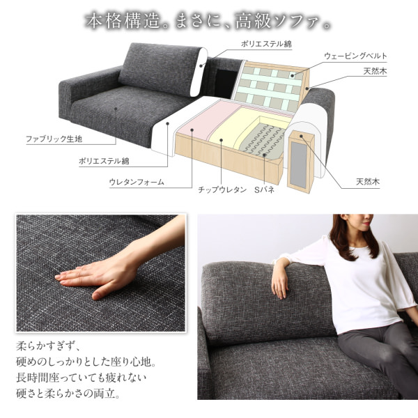ゆったりロースタイルと高級感 品格感じるローソファ 2.5人掛けタイプ