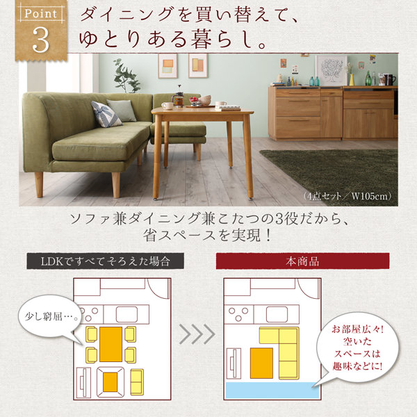 年中快適に暮らす こたつもソファも高さ調節リビングダイニング 2人